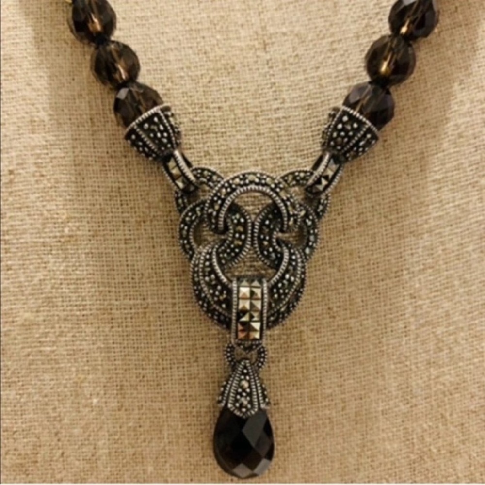 Judith Jack  | Necklace | Marcasite & Smoky Quartz Pendant - Picture 9 of 11